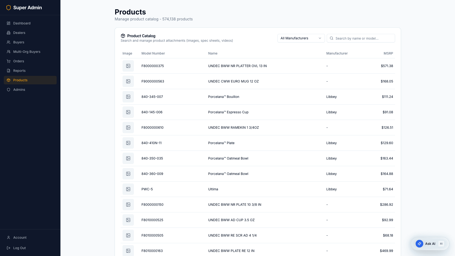 Super admin products