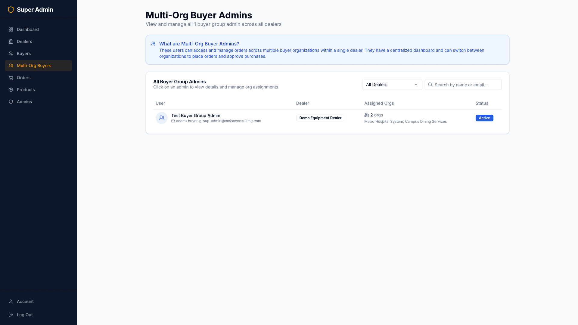 Super admin multi-org buyers