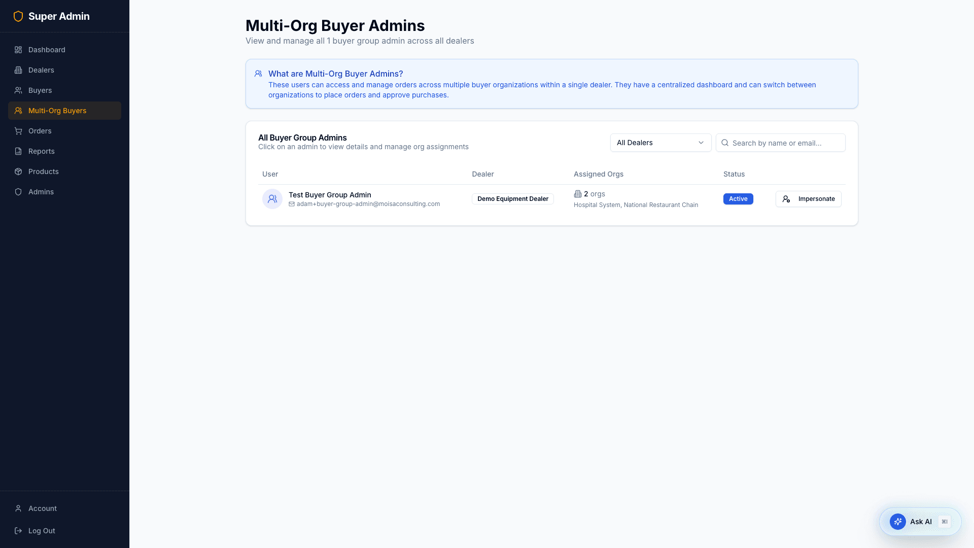 Super admin multi-org buyers