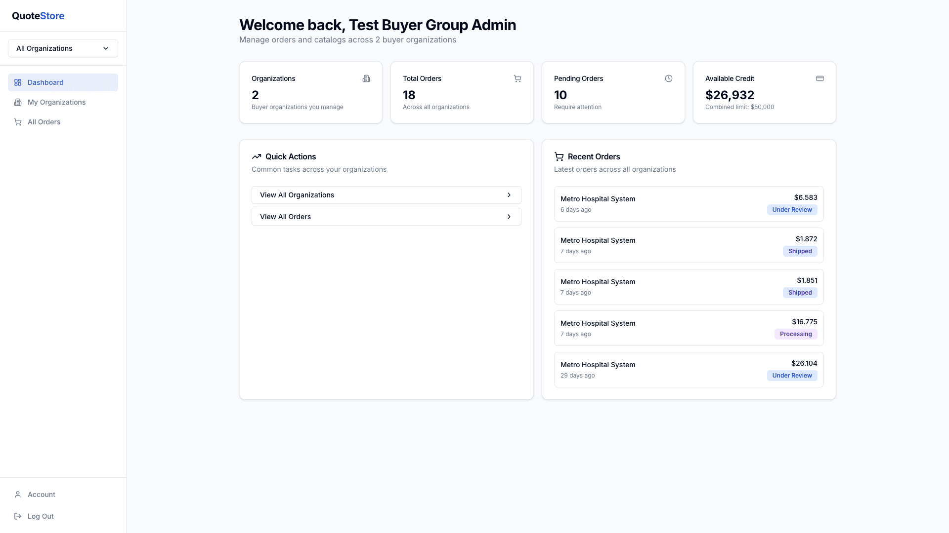 Buyer group admin dashboard
