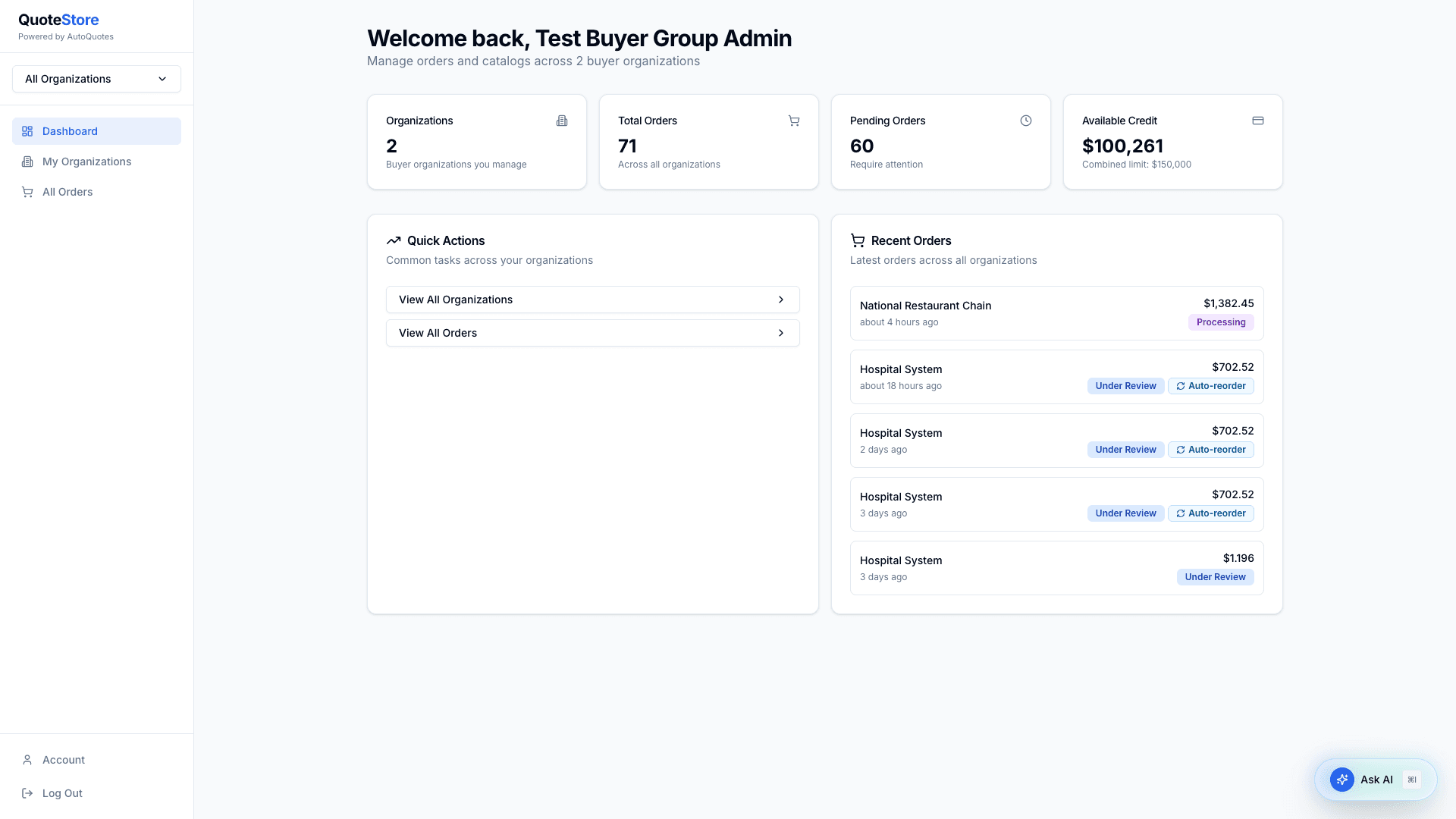 Buyer group admin dashboard
