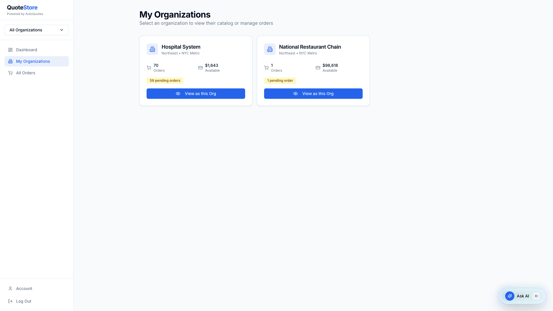Buyer group admin organizations