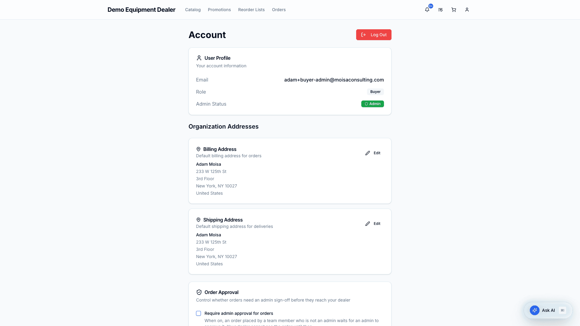 Buyer account