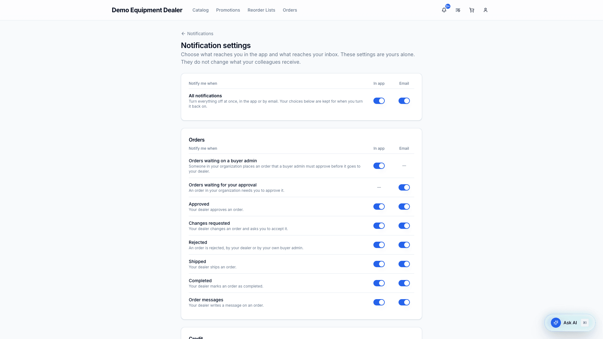 Notification settings