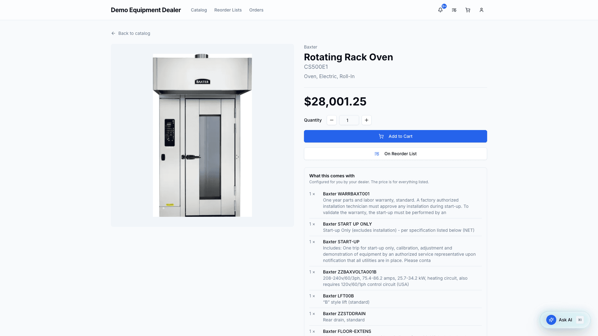 A configured product and what it comes with