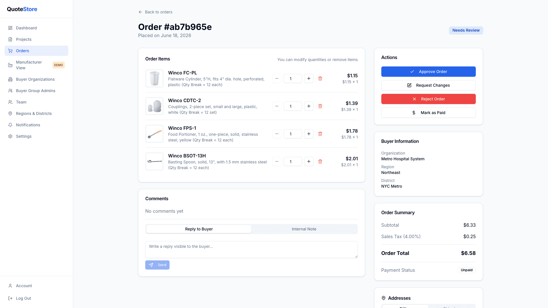 Dealer order detail