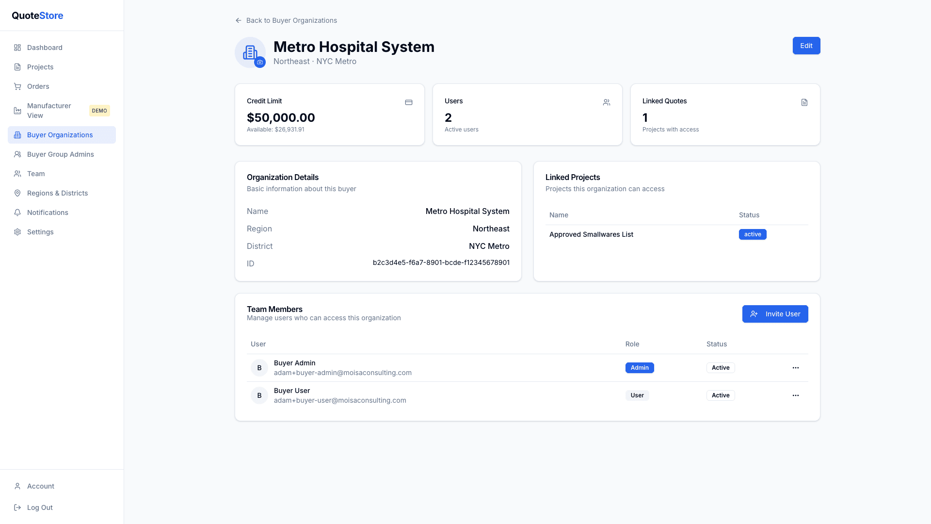 Dealer buyer org detail
