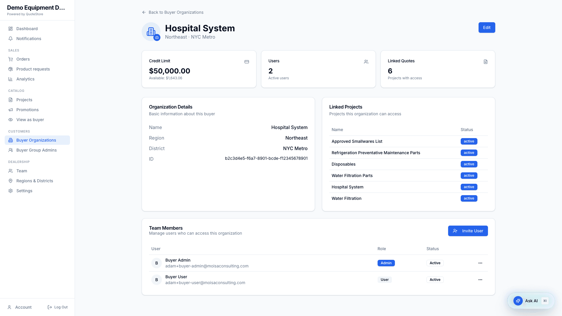 Dealer buyer org detail