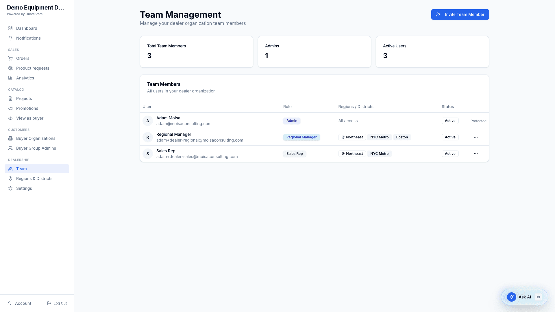 Dealer team management
