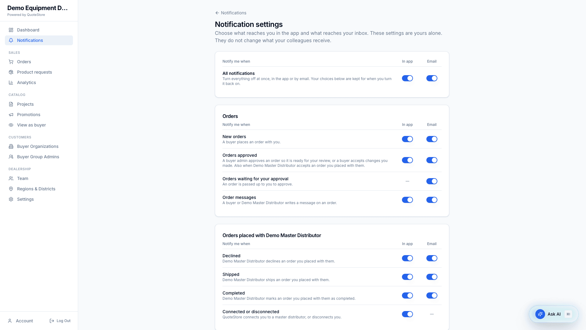 Notification settings
