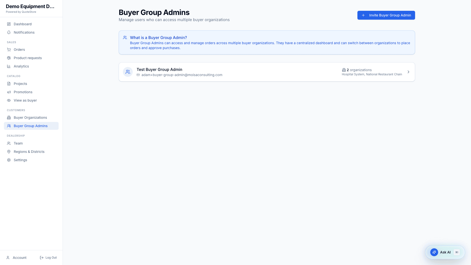 Dealer buyer group admins